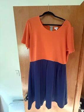 LuLaRoe Orange and Blue Colorblock Mini Dress